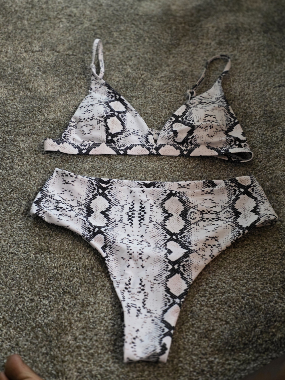 Snake Print Bikini Set in Black and Cream
